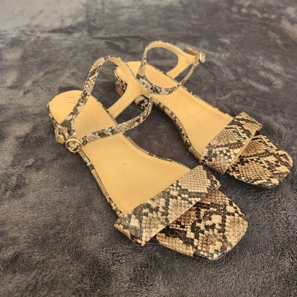 LC Lauren Conrad Women's Obsidian Block Heel Comfort Sandals Snake Print 9.5M
